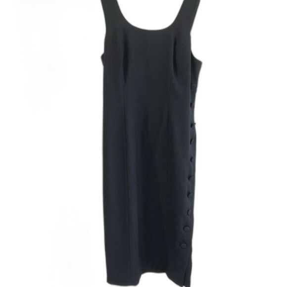 Vintage Maggy London Button Black Midi Dress Women’s 16 career - Picture 1 of 7